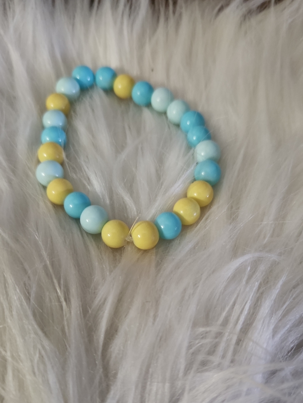 Beaded Stretch Bracelet - Yellow & Light Blue